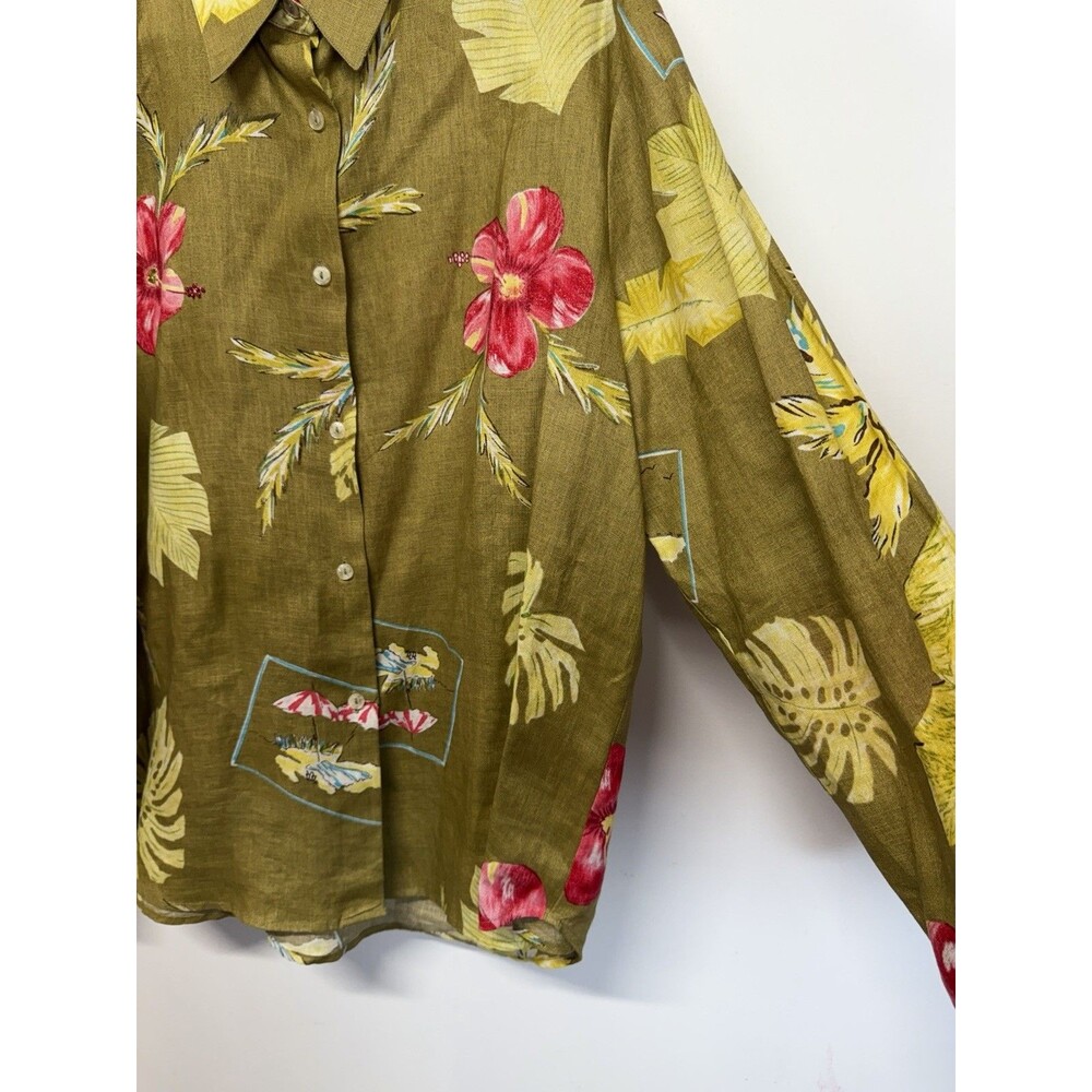 VTG John Paul Richard Top Women Button Shirt 100% Linen Hawaiian Shirt Beaded L - Picture 4 of 14